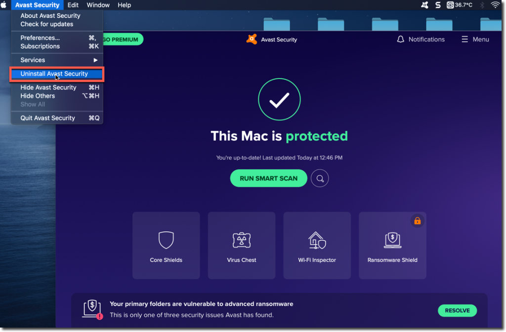 uninstall avast antivirus for mac